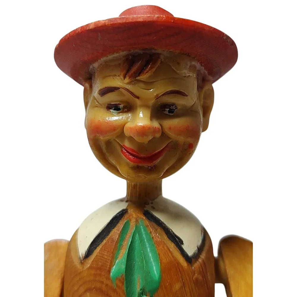 Vintage Wooden Wine Bottle Topper Hand Carved Painted Made In Italy‎ Back Lever